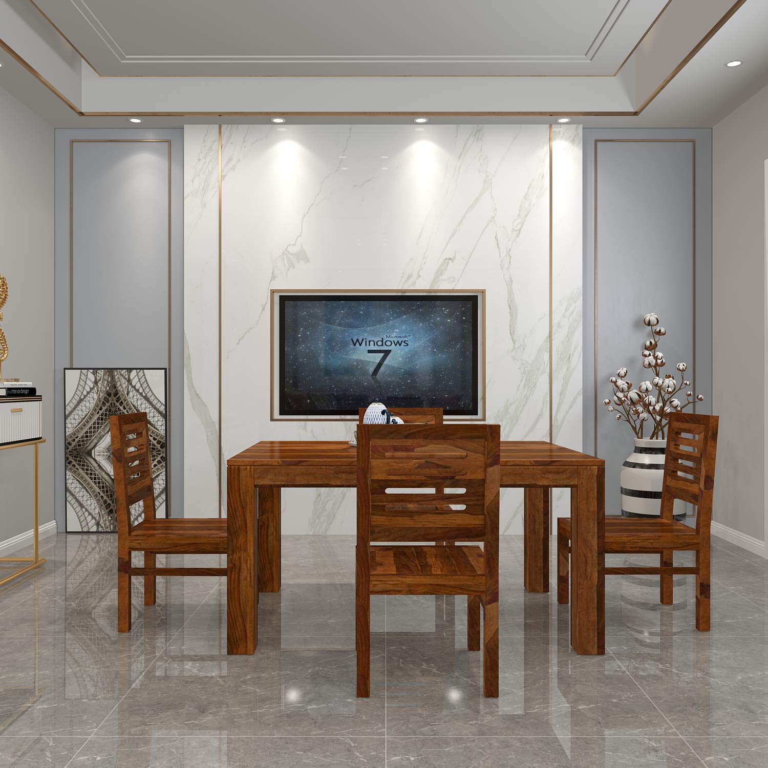 Cherry Wood Sheesham Wood Dining Table Set For Dining Room With 4 Chairs Teak Finish Amazon In Furniture