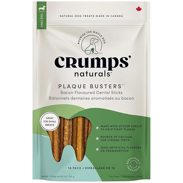 CRUMPS’ NATURALS PBB- BACON DENTAL DOG TREATS (18 PACK), 4.5″
