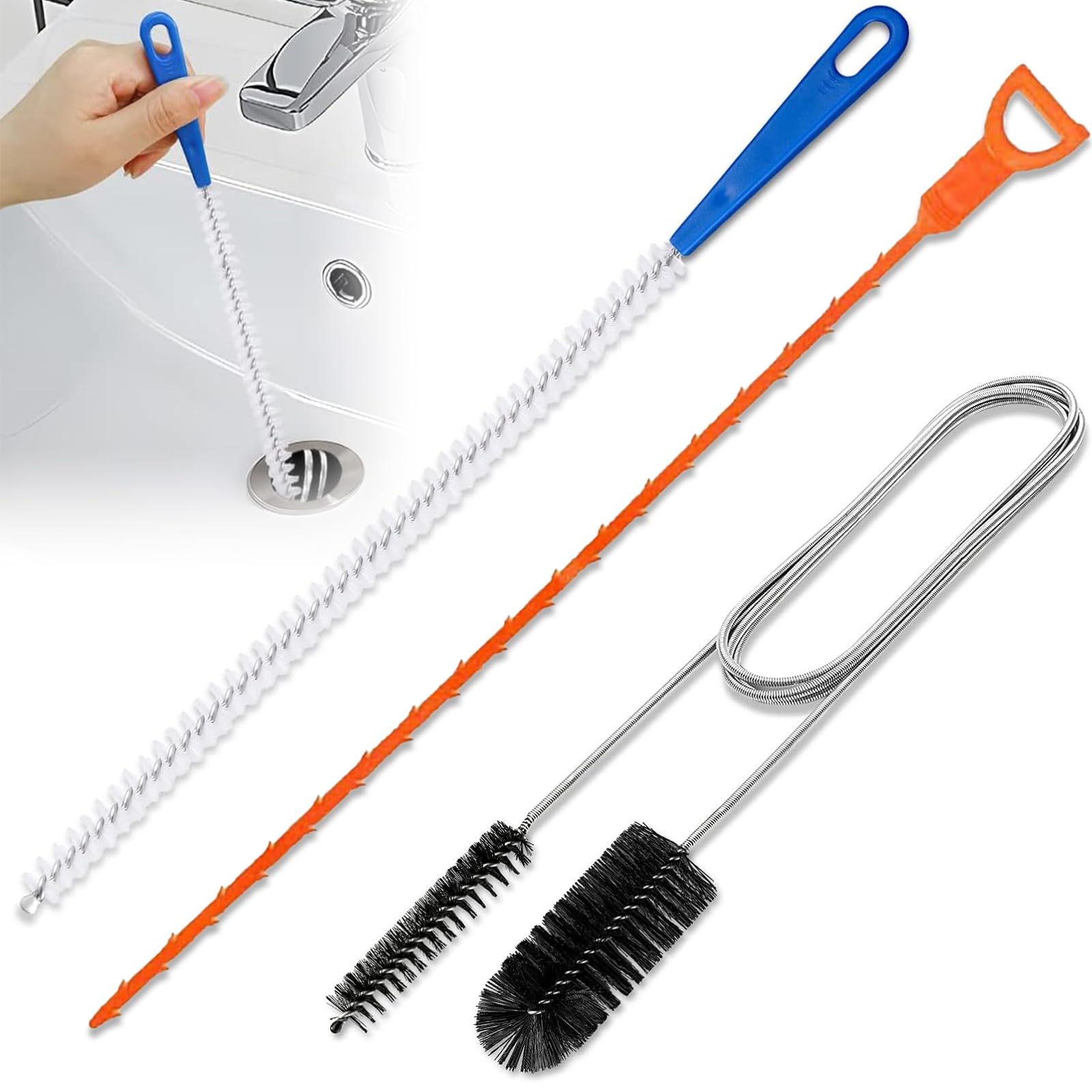 ZUOQIANG 3Pcs Drain Unblocker Tools,Flexible 61 inch Double Ended Nylon Pipe Cleaner Brush and 17.7 inch Sink Unblocker Brush for Kitchen Bathroom Shower Plug Hole