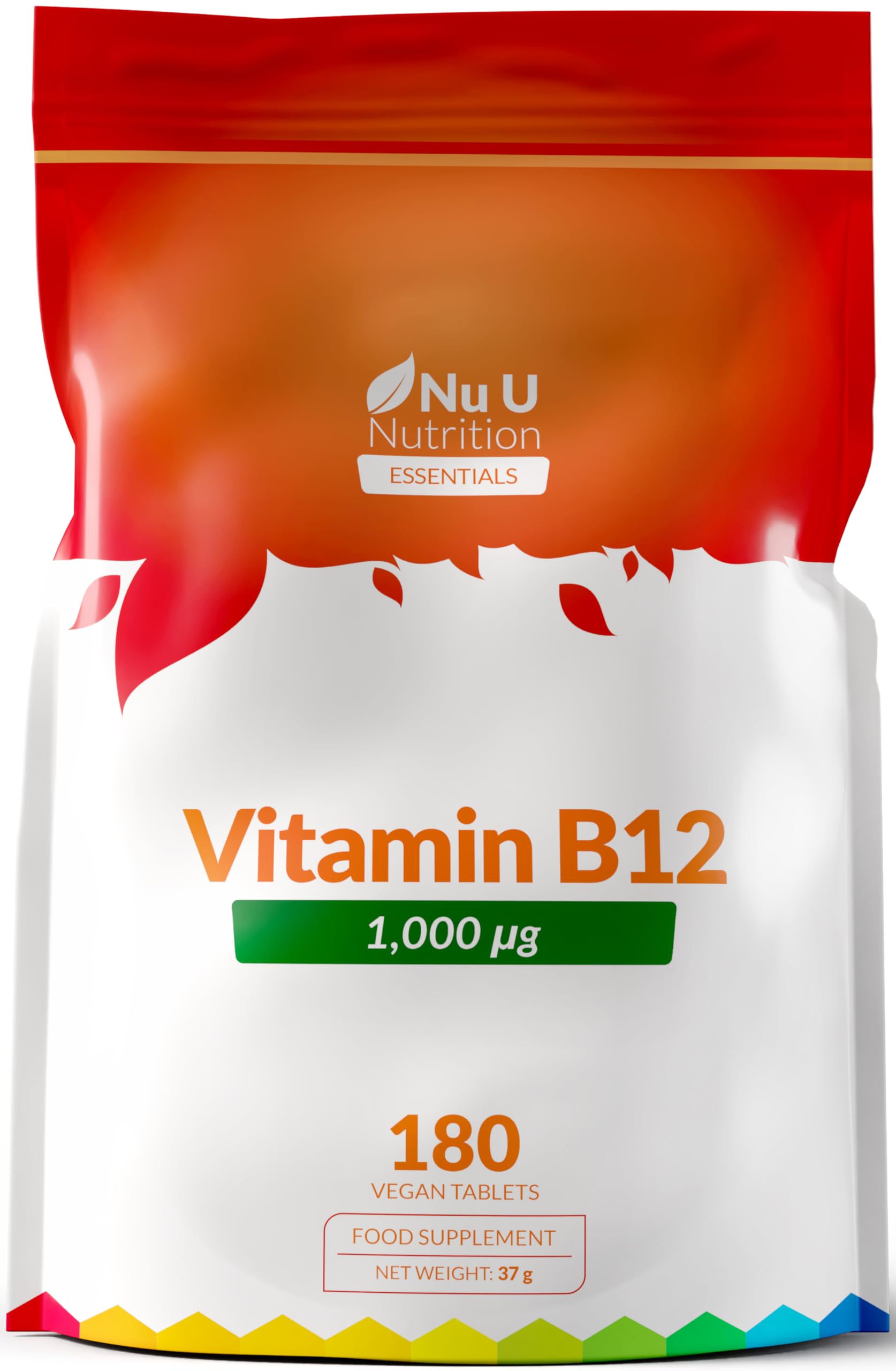 Nu U Nutrition - Vitamin B12 Tablets High Strength 1000μg - 180 Vegan Tablets - VIT B12 Methylcobalamin - 6 Month Supply - Made in the UK