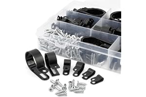 RGBZONE 200pcs 5.3mm-30mm Multi-Size R-Type Cable Clips Wire Clips - Nylon Wire Clamp Set with 200pcs Stainless Steel Screws 