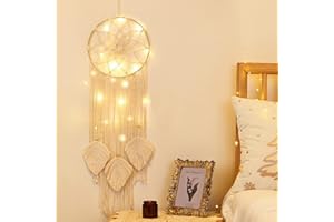Shinowa Dream Catcher, Cotton Macrame Wall Hanging Dream Catcher with Fairy Lights, Boho Dream Catchers for Bedroom Adult, Bohemian Decor Dream Catcher for Girls/Boys/Women Boho Room Decor, Beige