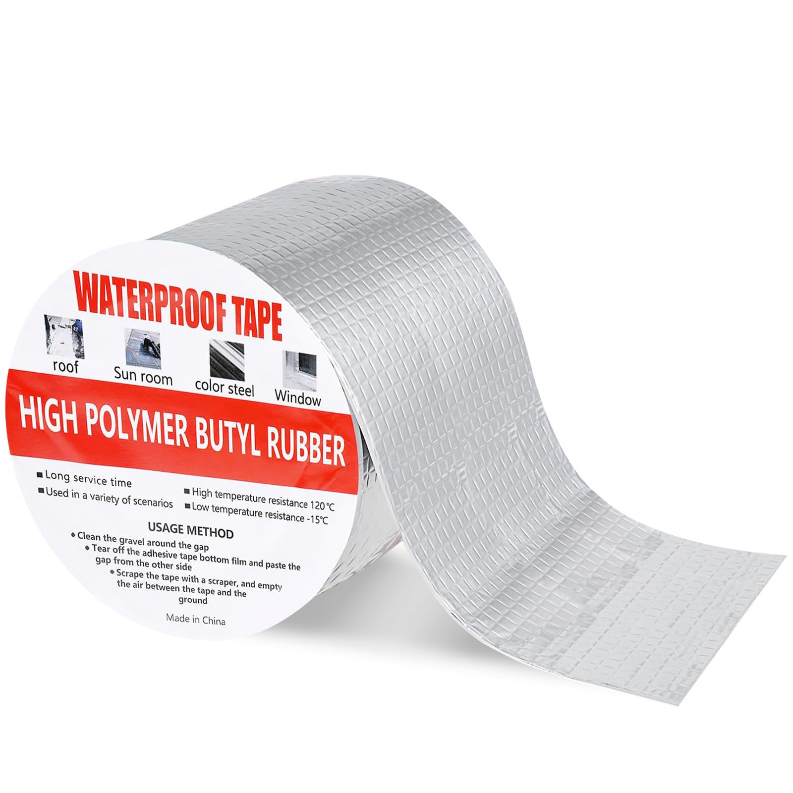 wordmouk 10cm x 5m Butyl Tape Waterproof Sealing Tape Aluminum Foil Tape Sealan Tape Repair Tape for Room Leaks Window Silicone and Pipe Sealing Glass and Rubber Roof Crack Patching Silver
