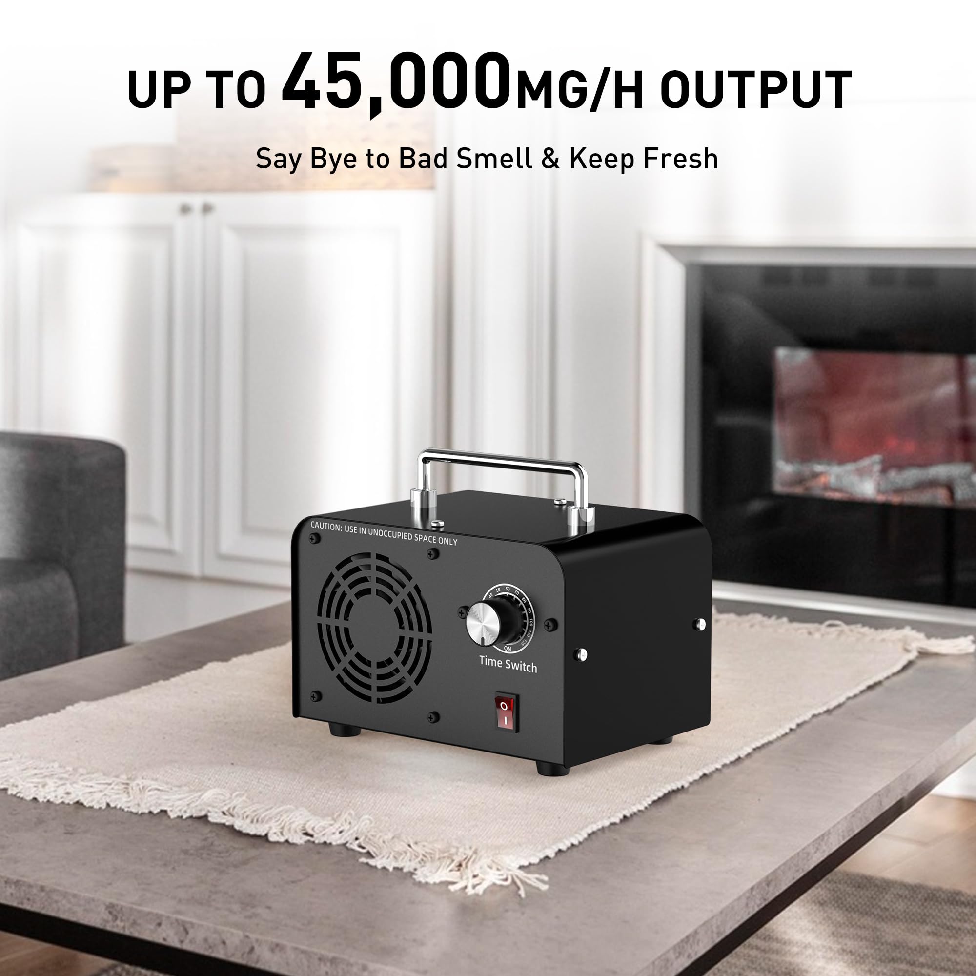 Commercial Ozone Machine 45,000mg/h, Industrial High Capacity of Multipurpose Ozone Purifier with Carry Handle for Home, Bar, Farm and Restaurant Black