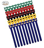 50 PCS Reusable Hook and Loop Fastening Cable Ties with Microfiber Cloth, 5 Color