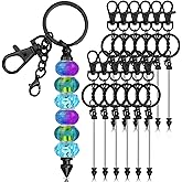 ROADPLUM 12 Pcs Beadable Keychain Bar, Black Beaded Key chain for Pendant DIY, Alloy Blank Accessories Bulk for Keychain Making Supplies Jewelry Making Gift
