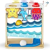 Move2Play, Wooden Ocean Friends | 30+ Fin-Tastic Songs & Phrases | Baby & Toddler Musical Toy | First Birthday Present for 1+ Year Old | Ages 6-24 Months | Boy & Girl Ball Drop Toy
