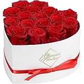 GLAMOUR BOUTIQUE Preserved Roses in a Box - Gifts for Her, Wife & Mom, Rose Flowers Forever Decor for Birthday Gift, Get Well Flower Bouquet Cased in White Box with Cover - Red - 16 (Color-Treated)