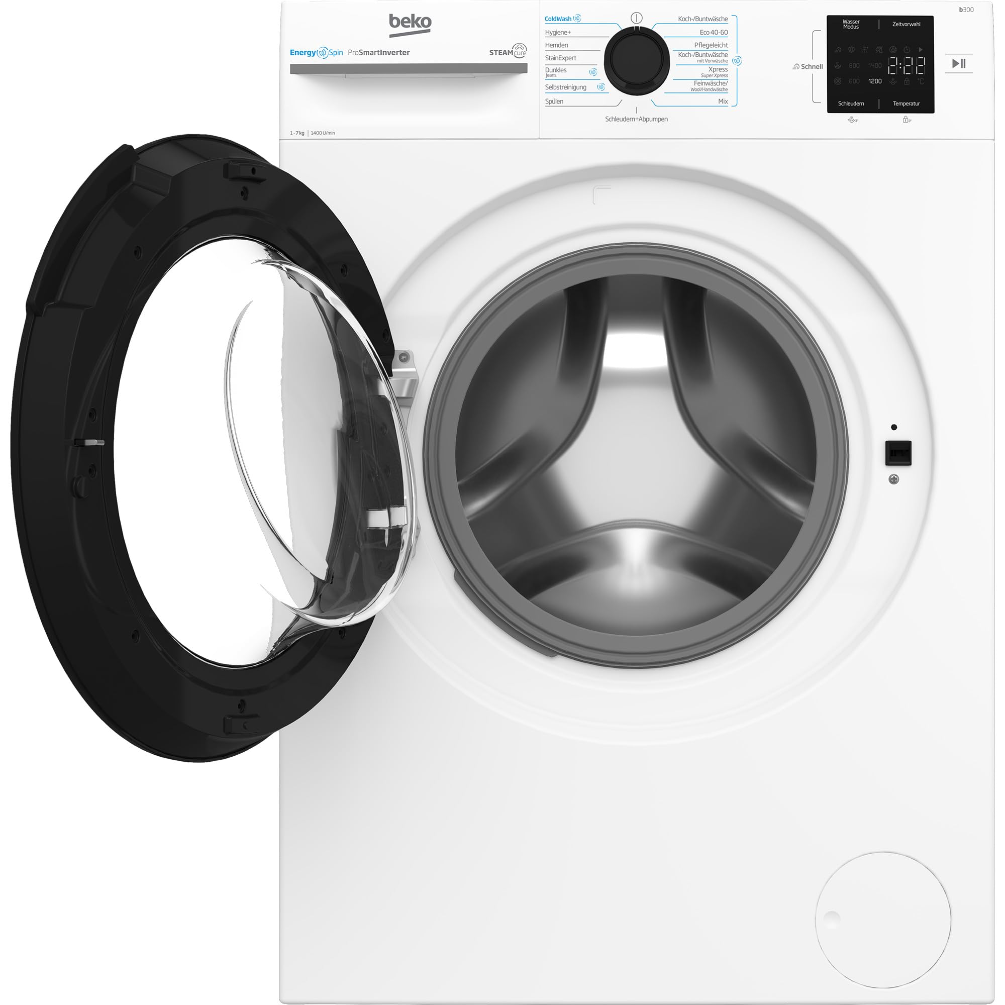 Beko BM3WFU3741X freistehende Waschmaschine, Waschvollautomat, 7 kg, EnergySpin, Schleuderwahl 1400 U/min, Dampffunktion, Hygiene+ allergikergeeignet, Coldwash Wasser-& Zeitersparnis, Weiß 3