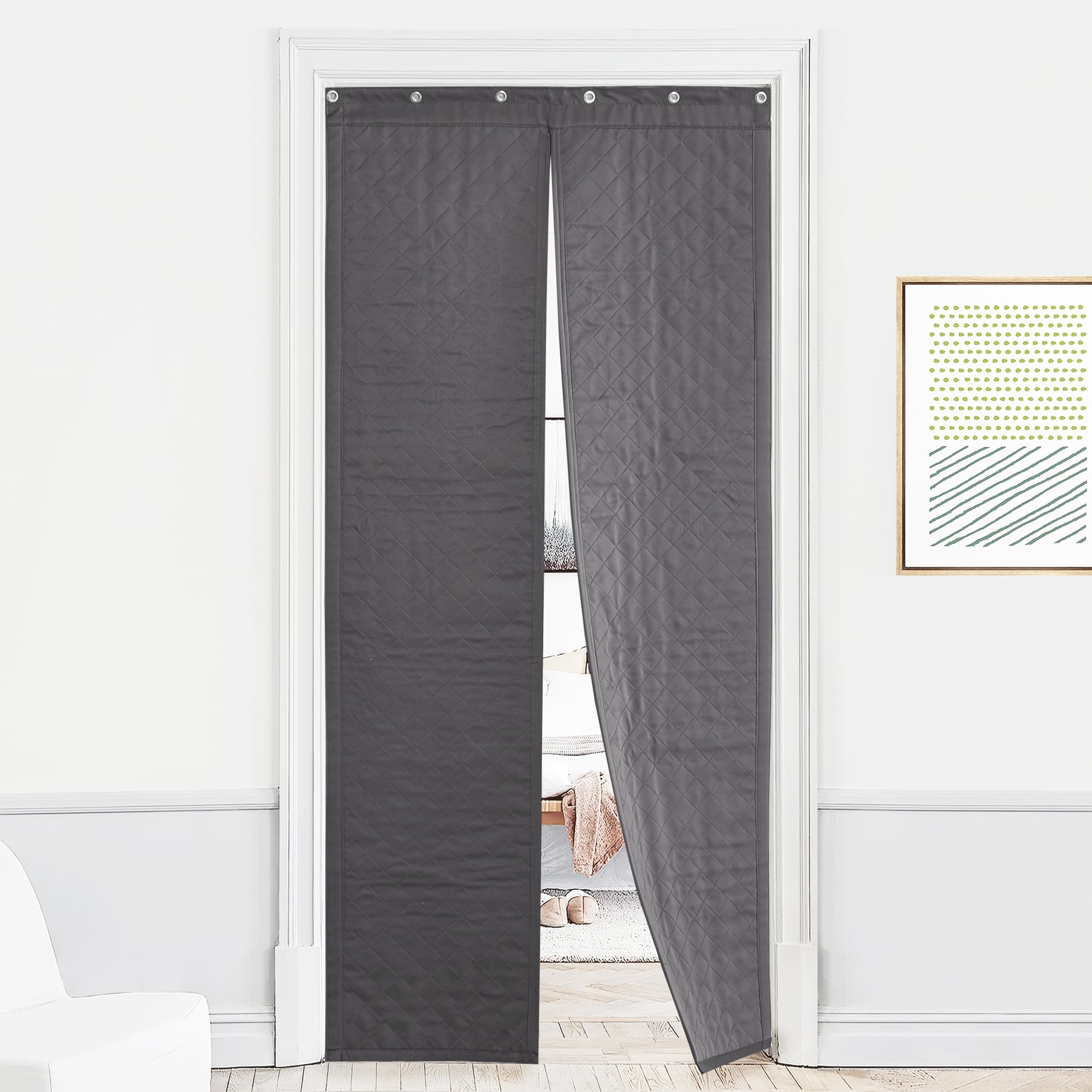 Photo 1 of RYB HOME Magnetic Soundproof Blanket Cold Thermal Insulating 100% Blackout Door Curtain Windproof Draft Block Divider for Doorway, Glass Window, Wide 40 x Long 84 inches, Grey