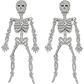 BriLove Halloween Vintage Punk Skull Earrings for Women,Costume Gothic Sparkling Rhinestone Dangle Drop Earring for Cosplay Party Prom Accessory