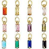 FASHEWELRY 12Pcs 18K Gold Plated Heart Birthstone Charms with Cubic Zirconia Stones and Jump Ring for DIY Jewelry Making Accessories