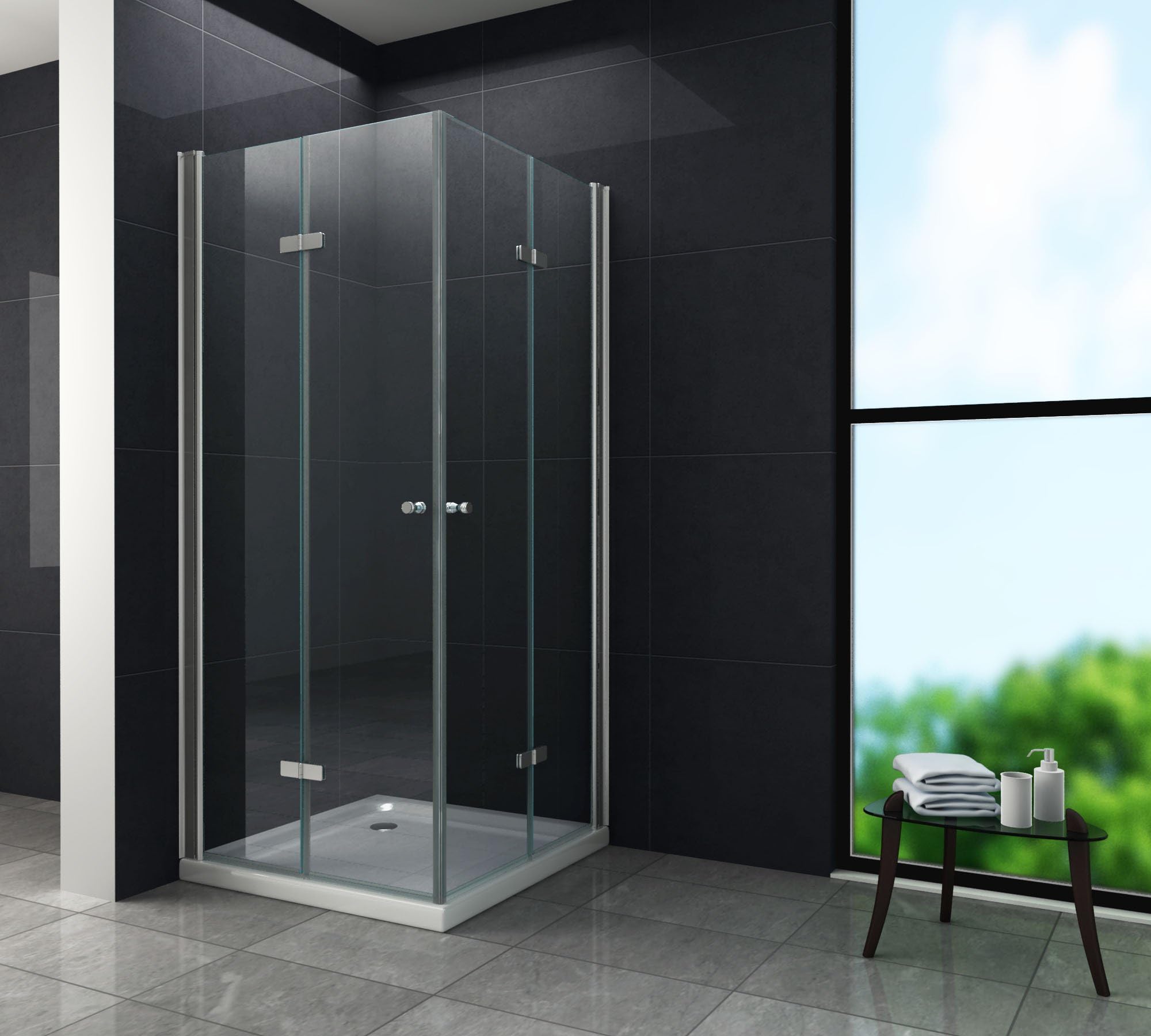 CLAP Shower Cabin Folding Door Shower Partition Corner Shower Real Glass 100 x 100 x 195 cm without Shower Tray