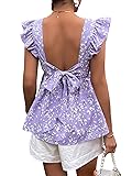 Floerns Women's Striped Print Boat Neck Tie Back