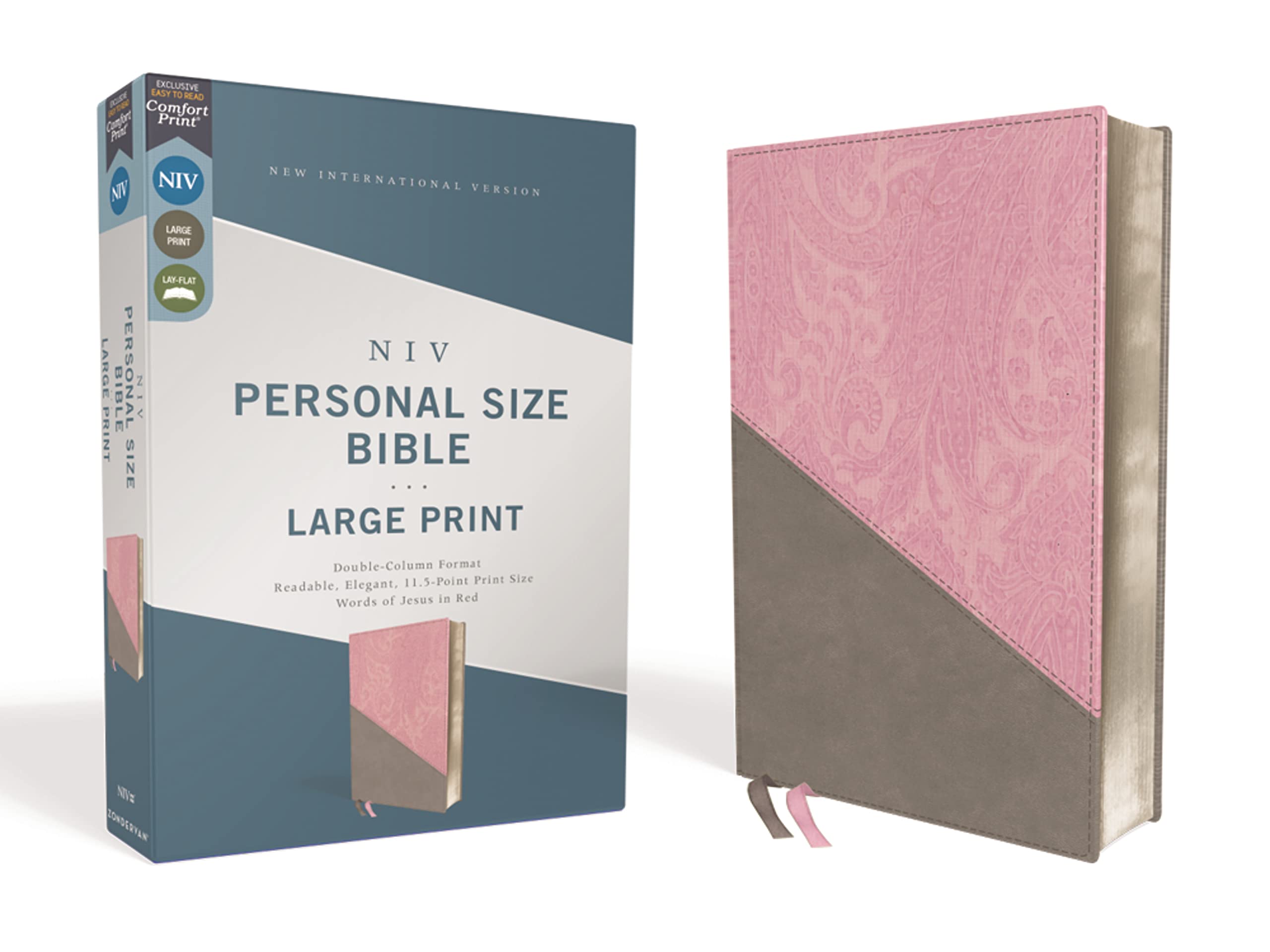 NIV, Personal Size Bible, Large Print, Leathersoft, Pink/Gray, Red Letter, Comfort Print NIV, Personal Size Bible, Large Print, Leathersoft, Pink/Gray, Red Letter, Comfort Print Imitation Leather