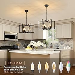 Black Farmhouse Chandelier, 6 Light Geometric