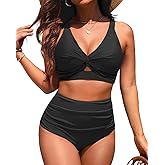 Women High Waisted Bikini Sets - Two Piece Tummy Control Swimsuits Cut Out Twist Bathing Suits 2025 Swimwear
