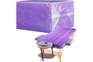 Breling 100 Pcs 31.5 x 71 Inch Disposable Bed Sheets Oil-proof PE Film Massage Table Sheets Non-woven Fabric Spa Waterproof Bed Cover Breathable for Beauty Salon Hotels Tattoo Waxing(Purple)