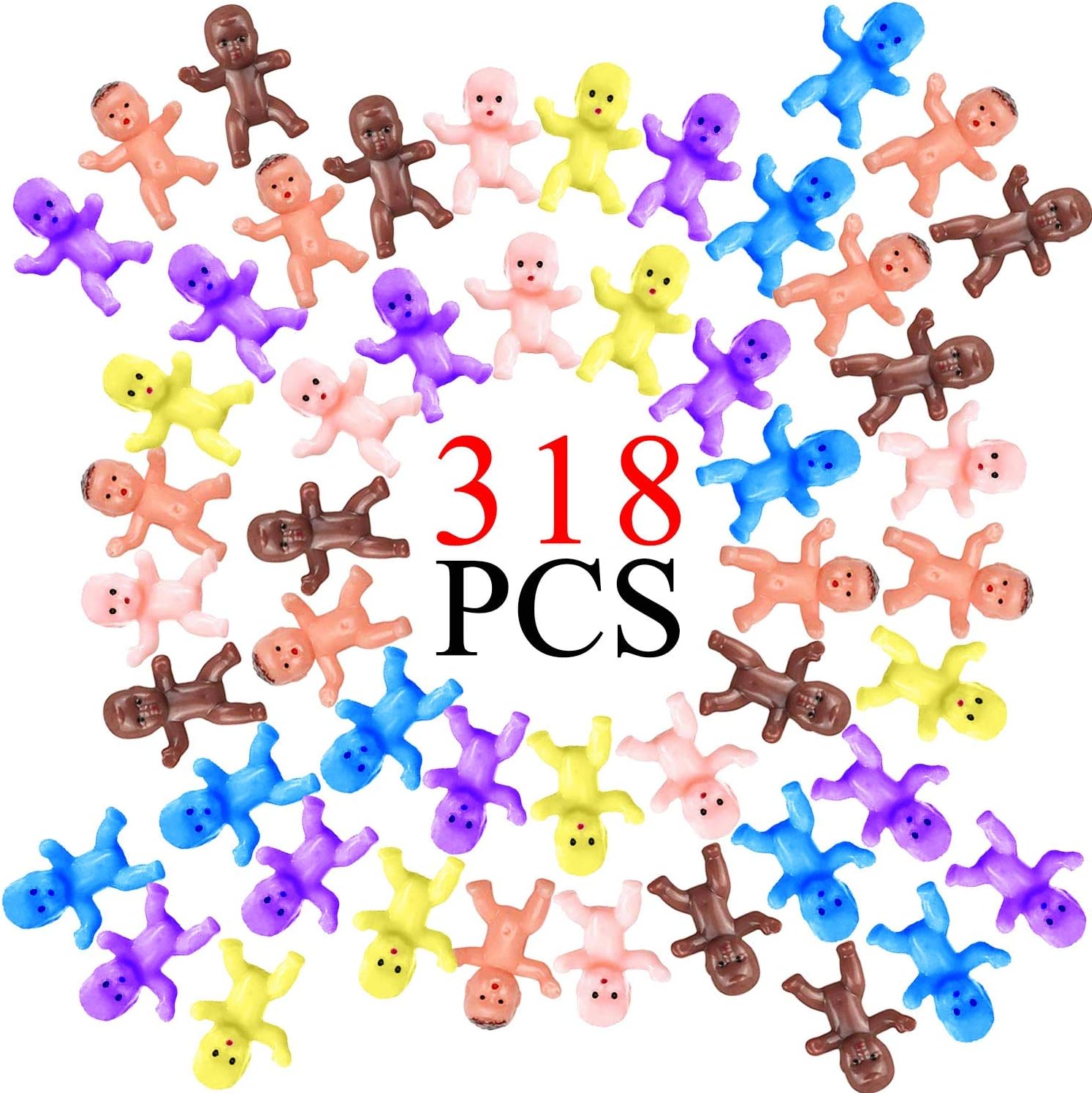 FECEDY 318pcs Colorful Mini Plastic Babies Crafting Baby Dolls for Baby Shower Baby Birthday Party Decorations Favors Baby Bathing 1" Brown,Latin,Pink,Purple,Blue,Yellow
