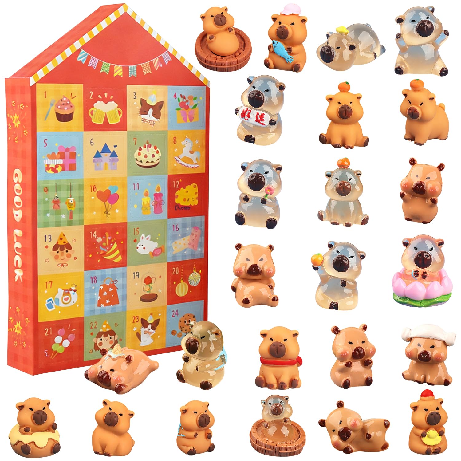 Capybara Advent Calendar, Capybara Blind Box Figure Characters Mini Figures Ornaments Festive Scene Decoration Advent Calendar 24 Days Micro Resin Figurines Calendars Figures Set for Children Gifts