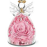 Valentines Day Rose Gifts for Her Birthday Gift for Women Mom, Flowers for Delivery Preserved Flowers Forever Eternal Rose in Glass Angel Figurine Valentine Gifts for Daughter Wife Girlfriend Pink