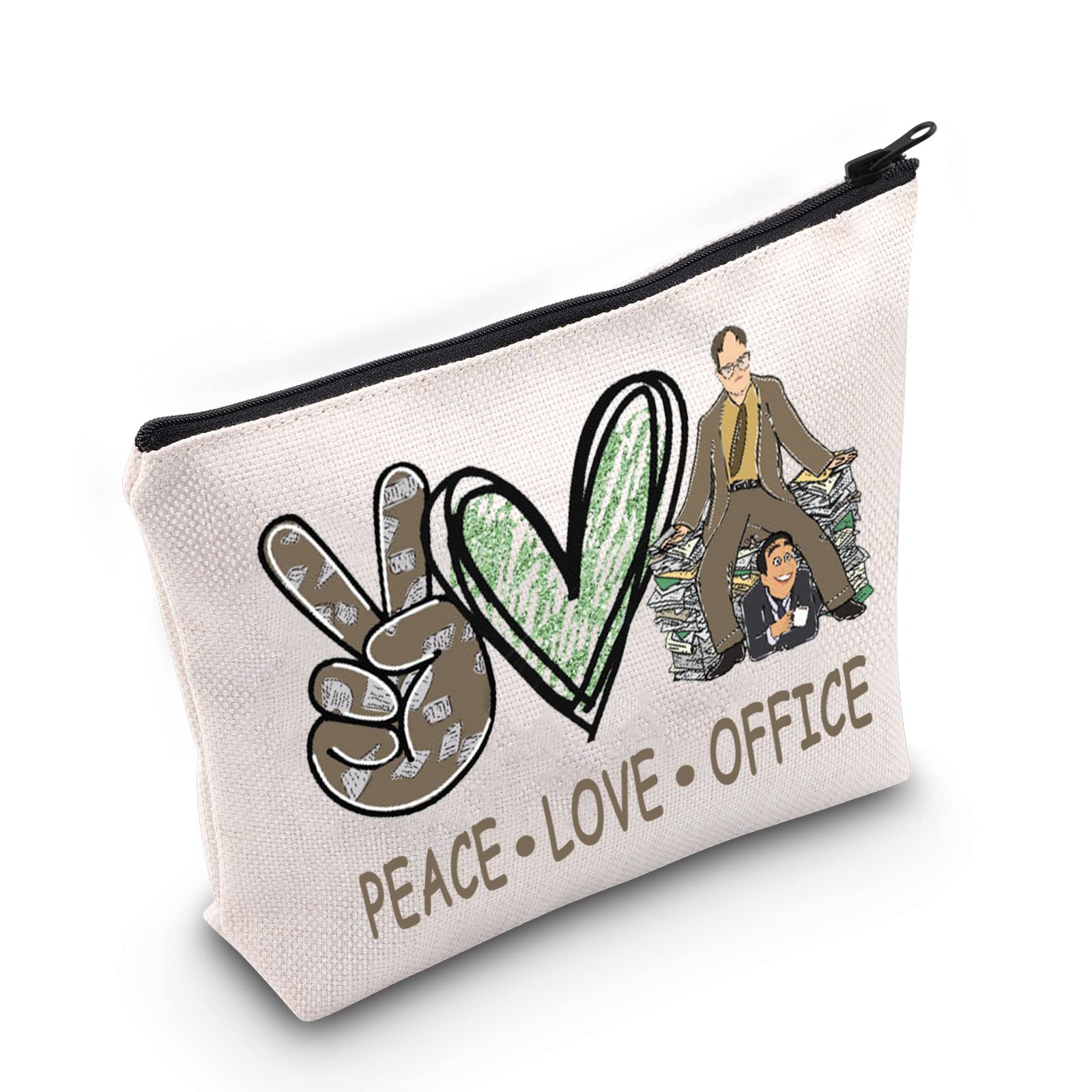 LEVLO Funny Dwight and Michael Cosmetic Bag TV Show Fans Gift Peace Love Office Makeup Zipper Pouch Bag Office Merchandise