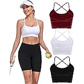 Lusait Sports Bras for Women Medium Support Thin Straps Sexy Criss-Cross Yoga Bra Gym Crop Top for Workout