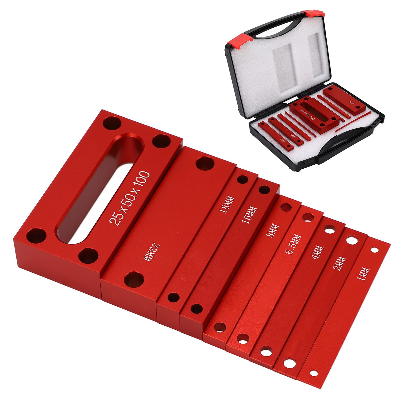 Woodworking Height Gauge Blocks Set, 9 Pieces, Aluminium Alloy Setup Bars, 100mm Length, with Storage Box