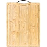MyBudsBuzz Bamboo Wood Cutting Board for Kitchen with Side Handles and Juice Grooves for Meat, Vegetables and Fruits, 15.75" x 11.81"