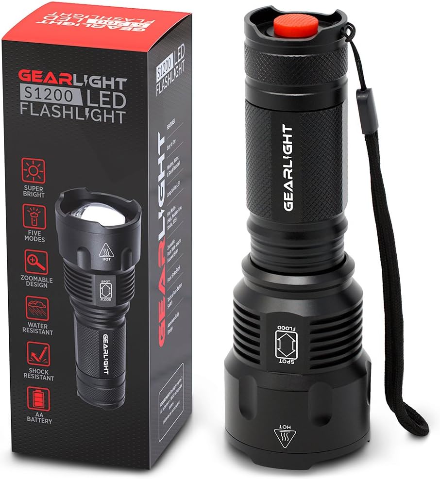 GearLight High-Powered LED Flashlight S1200 - Mid Size, Zoomable, Water Resistant, Handheld Light with 5 Modes - Best High Lumen Camping, Outdoor, Emergency Flashlights - - 