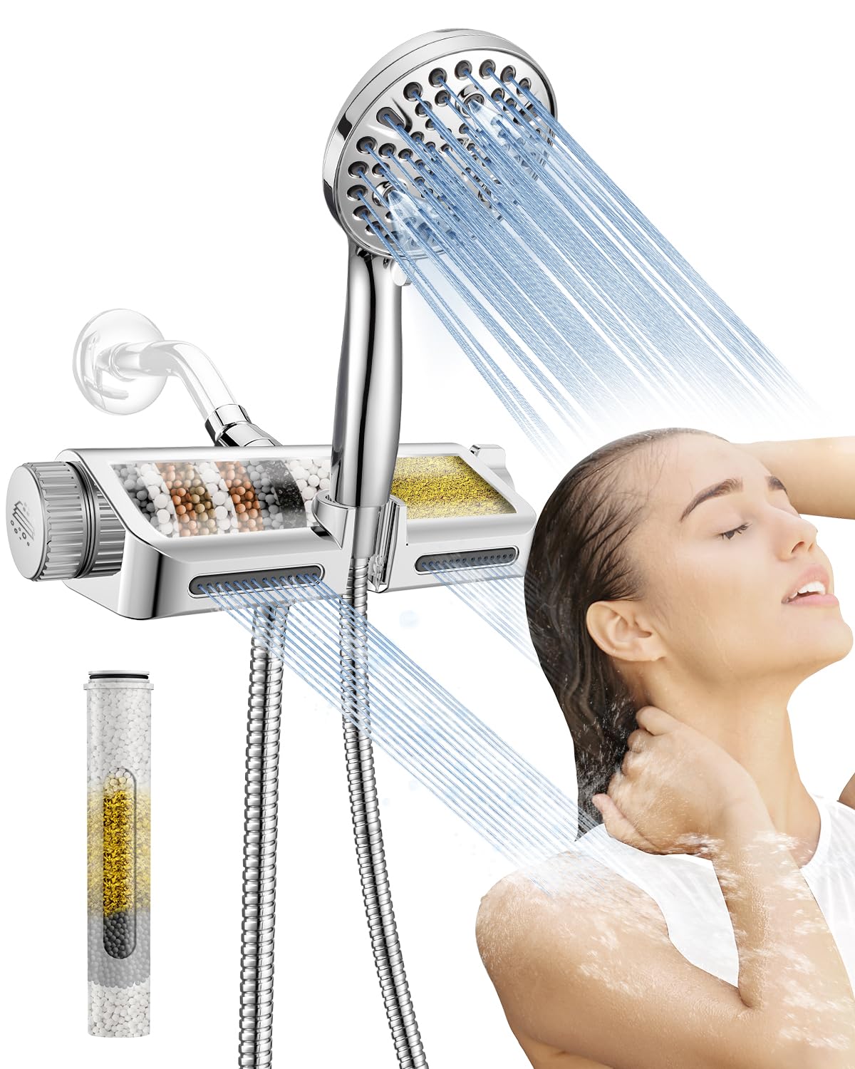 Photo 1 of MakeFit Filtered Shower Head with Handheld Combo - Dual 2-in-1 Spa System with Massage Shower and 10 Modes Hand Held Shower High Pressure with Built in Power Wash Mode (Chrome)