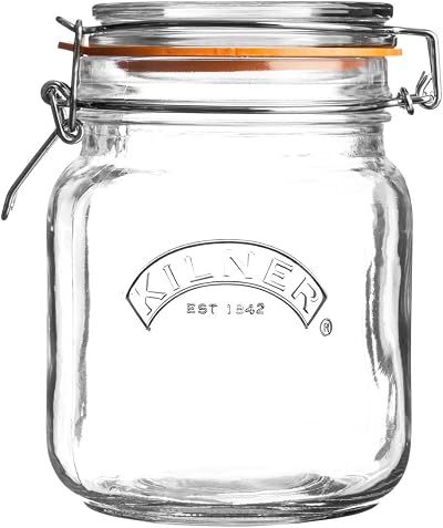 Kilner Square Clip Top Jar 1L Airtight Glass Jar for Preserving Food