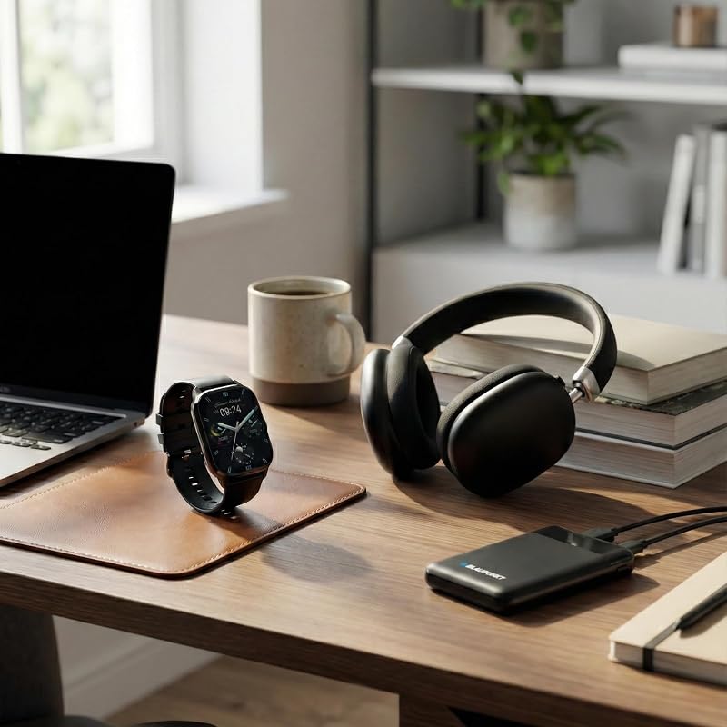 3-in-1 Set: Smartwatch Damen & Herren mit Bluetooth Anrufen + Over Ear Kopfhörer Bluetooth Noise Cancelling + Mini Powerbank 5000mAh USB-C Power Bank