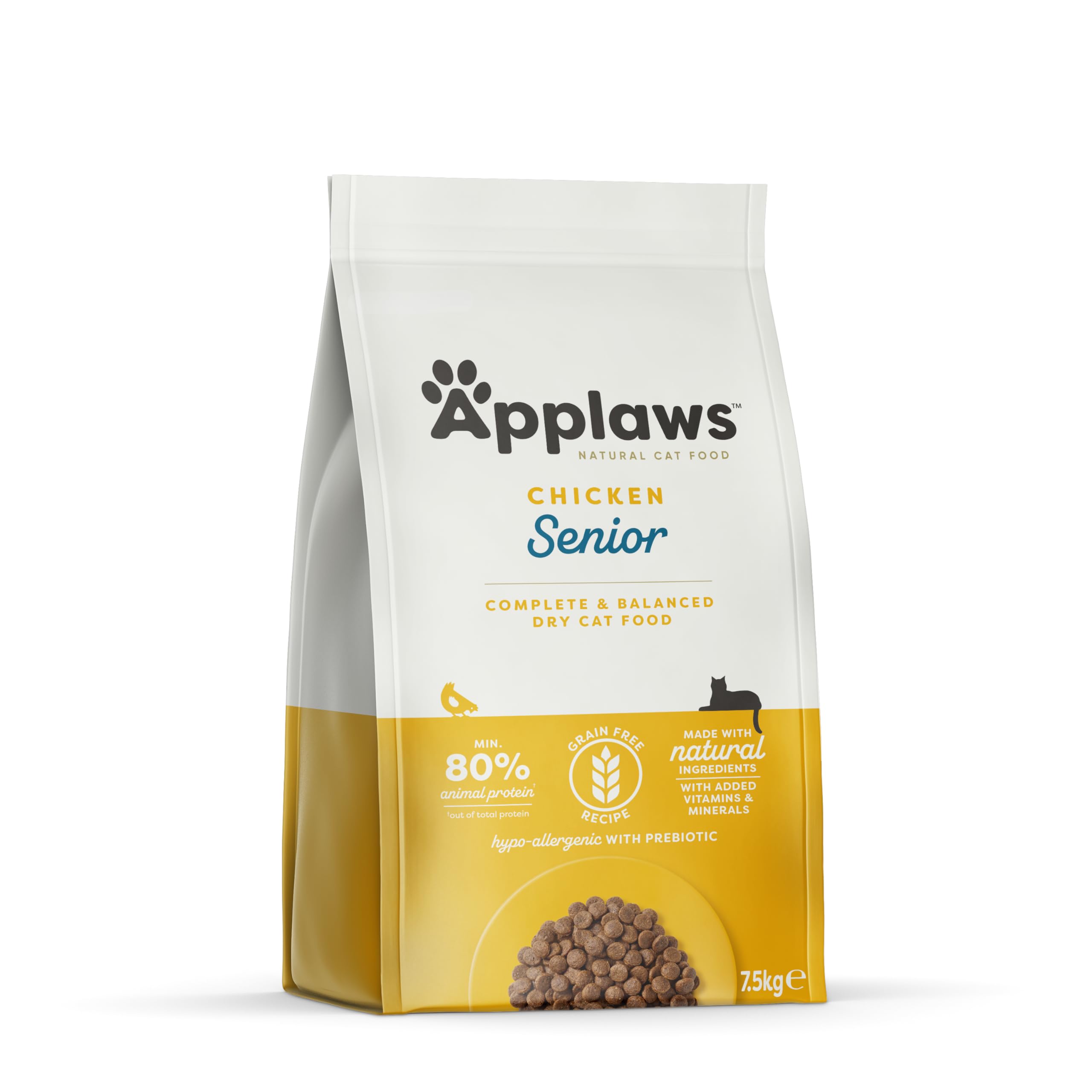 Applaws Complete Natural and Grain Free Dry Cat Food, Chicken for Senior Cats, 7.5 kg Bag