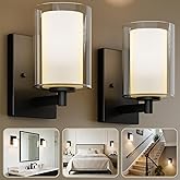 Kalium Wall Sconces Set of Two, Modern Vanity Lights with Double Clear Glass Shade Matte Black Indoor Farmhouse Wall Lights f