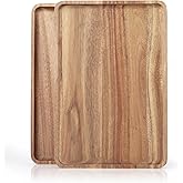 2 PCS Solid Acacia Wood Serving Trays 13 * 9 inch Rectangular Wooden Serving Platters Natural Wooden Boards for Bar Coffee Party(Wood Log Color)