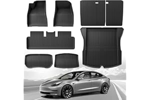 Weize Floor Mats Fit for Tesla Model 3 Highland 2025 2024, TPE All Weather Cargo Liner Floor Mats and Cargo Trunk Mats Accessories Front Rear Cargo Mat Full Set of 8