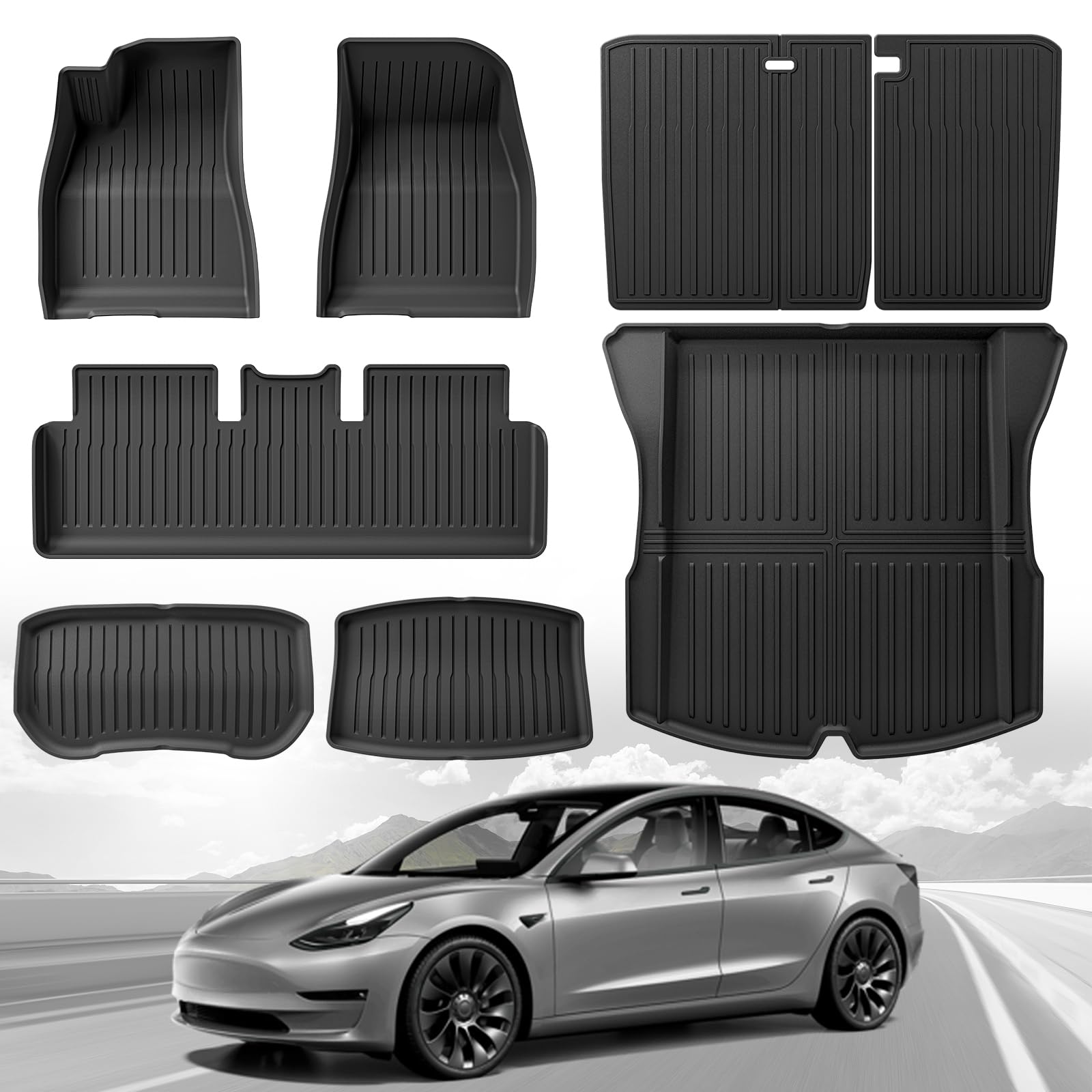 Weize Floor Mats Fit for Tesla Model 3 Highland 2025 2024, TPE All Weather Cargo Liner Floor Mats and Cargo Trunk Mats Accessories Front Rear Cargo Mat Full Set of 8 Image