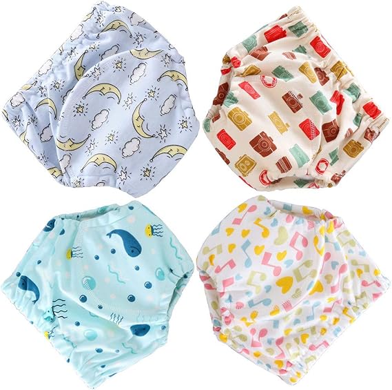 Lot De 4 Culottes D’apprentissage Lavables Pour Bébé – Anti-fuites, Respirantes – 18 Mois à 4 Ans