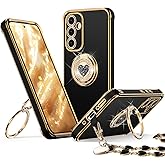 XYZ for Galaxy S25 Plus Case with Stand, for Samsung Galaxy S25 Plus Case with Double Ring Kickstand, Women Girls Cute Love-Heart Bling Luxury Protective Phone Case for Samsung S25 Plus, Black