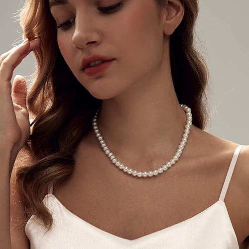 Zeffy Pearl Necklace Set for Women, 6+8MM Dainty Round Imitation