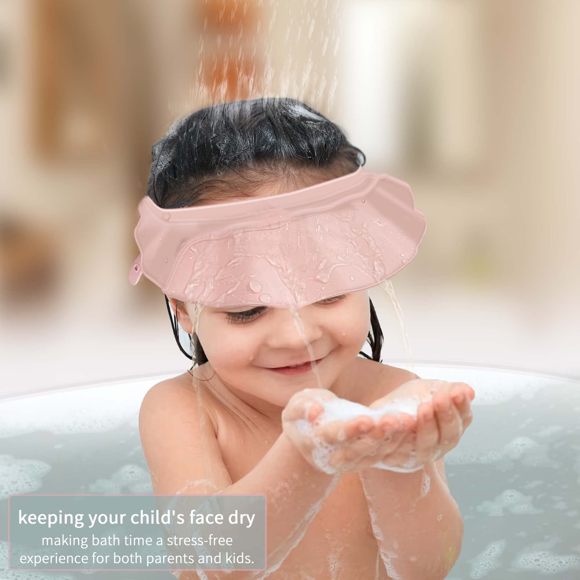 KOMIDK Baby Kids Shower Cap Shampoo Bath Bathing Hat Silicone Adjustable Washing Hair Shower Bathing Protection Shower Cap for Toddler, Baby, Kid, Children (Pink)