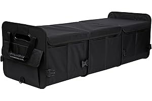 AOKJOY Car Trunk Organizer with Lid Storage Collapsible Multi Compartment Adjustable Straps for SUV, Truck, Sedan(Black) XL