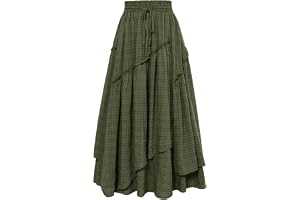 Scarlet Darkness Women Renaissance Layered Long Skirt Elastic High Waist Tiered Skirt with Pockets