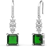 18K White Gold Plated Sterling Silver Asscher Cut Cubic Zirconia Dangle Earrings for Women Square CZ Diamond Drop Dangling Earrings for Women Mom