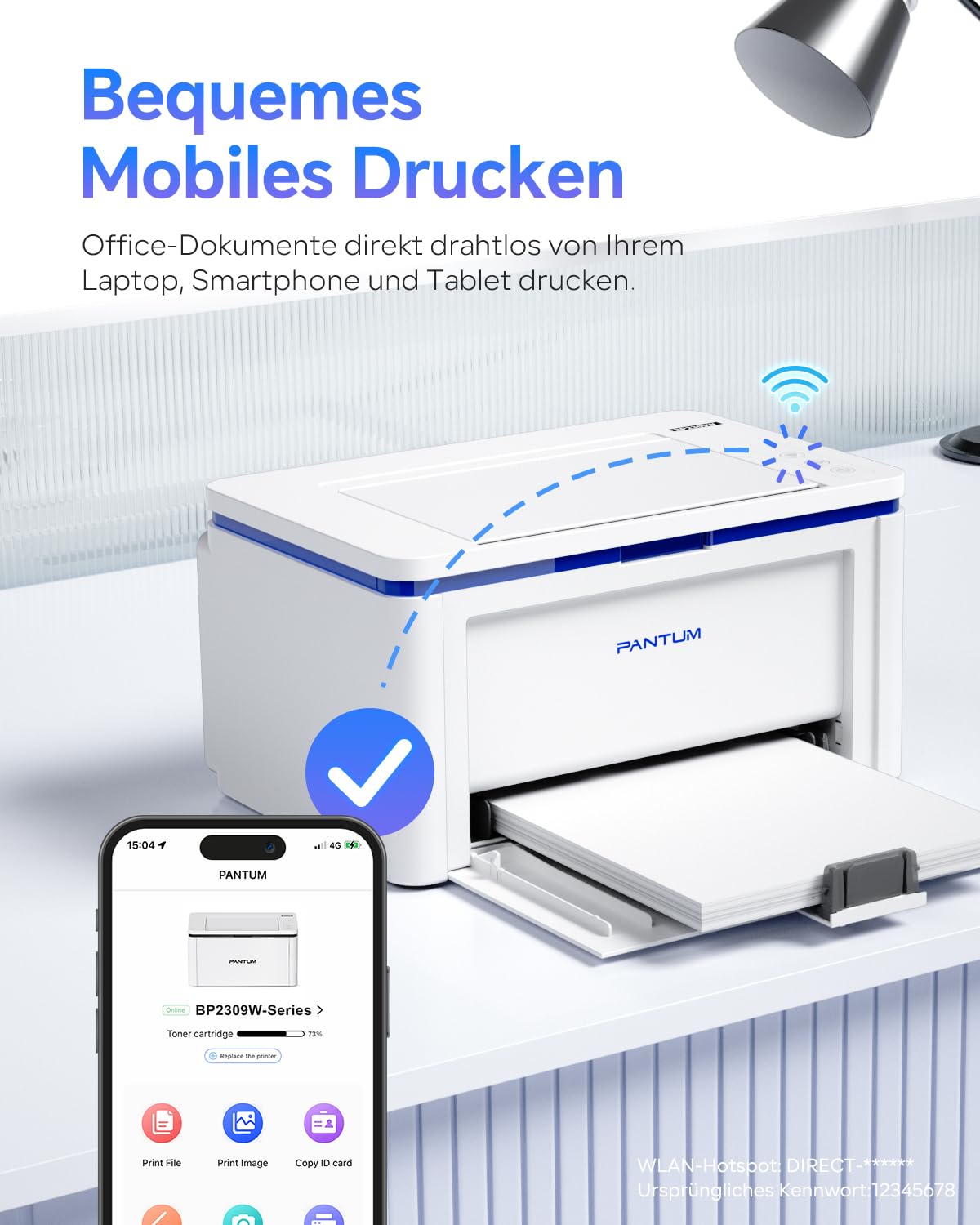 PANTUM BP2309W Laserdrucker Schwarz Weiss, Drucker WLAN, Airprint, Mopria, Klein für Heim & Büro, 20ppm, Inklusive 500-Seiten-Start-Tonerkartusche 2