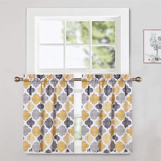 Amazon Com Caromio Cafe Curtains 30 Inch Length Quatrefoil