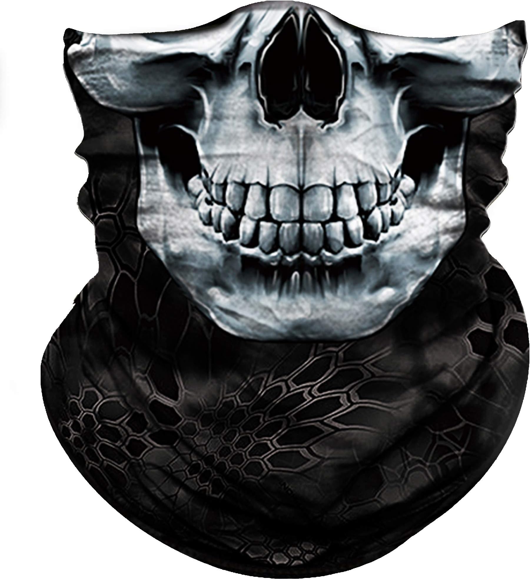 Obacle Skull Face Mask Half for Dust Wind UV Sun Protection Seamless 3D Tube Mask Bandana for Men Women Durable Thin Breathable Skeleton Mask Motorcycle Riding Biker Sports (Skull Black Nose White)