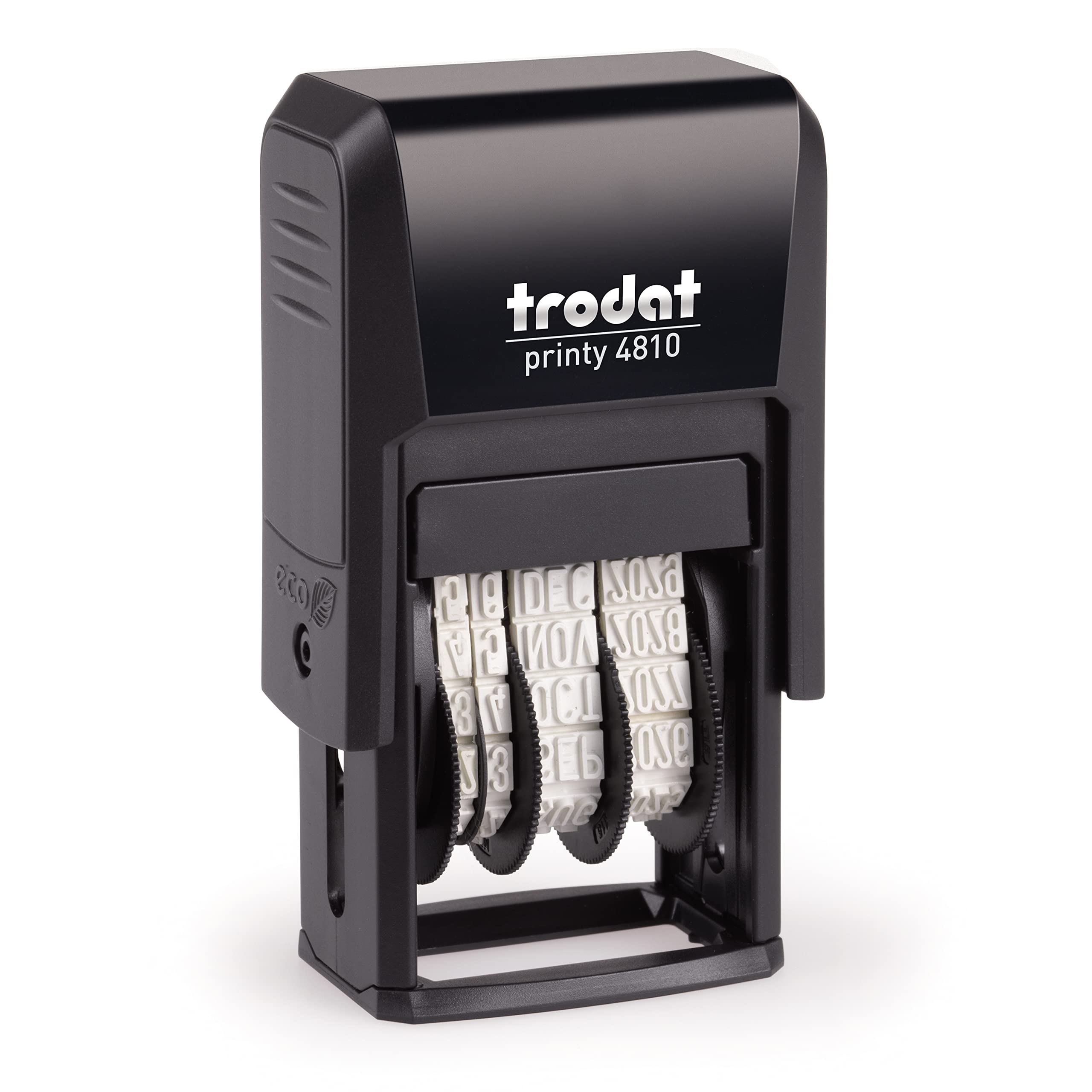 Trodat Printy 4810 Date Stamp, Month in Letters, 3.8 mm, German, Imprint Color Black, 20 x 4 mm