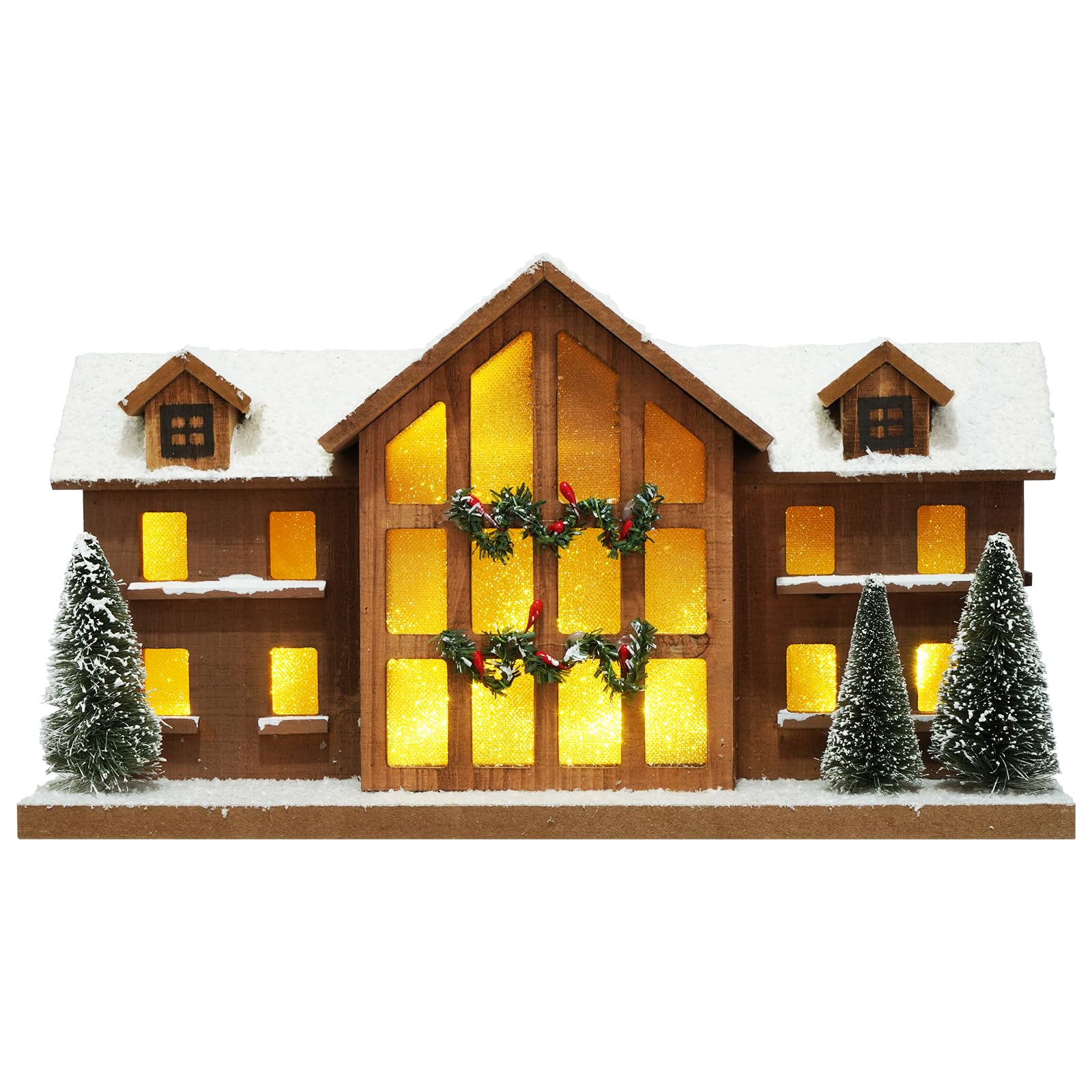 Photo 1 of Led Lighted Christmas Decorations for Home Big Village Christmas Ski Lodge Wooden Snow Winter Scene Farmhouse Christmas Tree House Rustic Tabletop Holiday Decor Xmas Signs